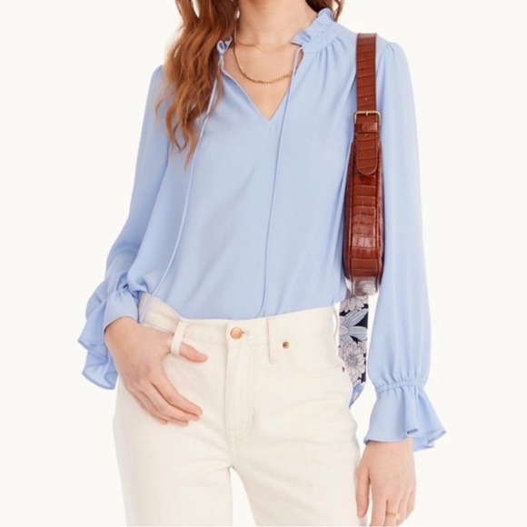 J. Crew Drapey ruffle tie-neck top long sleeve black v-neck BI903 small EUC - Picture 9 of 9